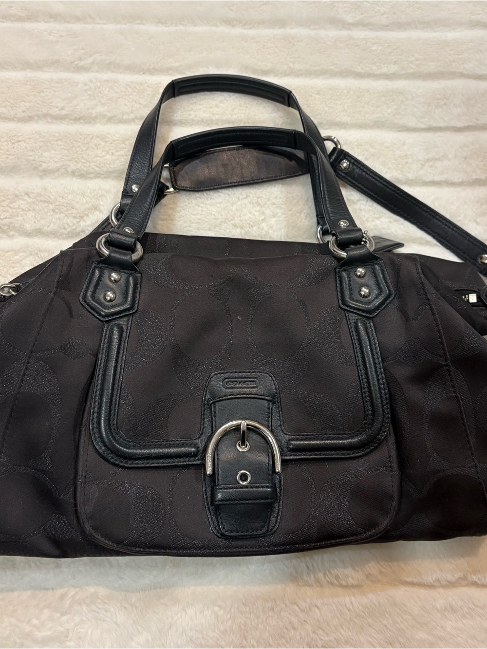 Coach Black Quilted Shoulder Bag with Buckle Accent